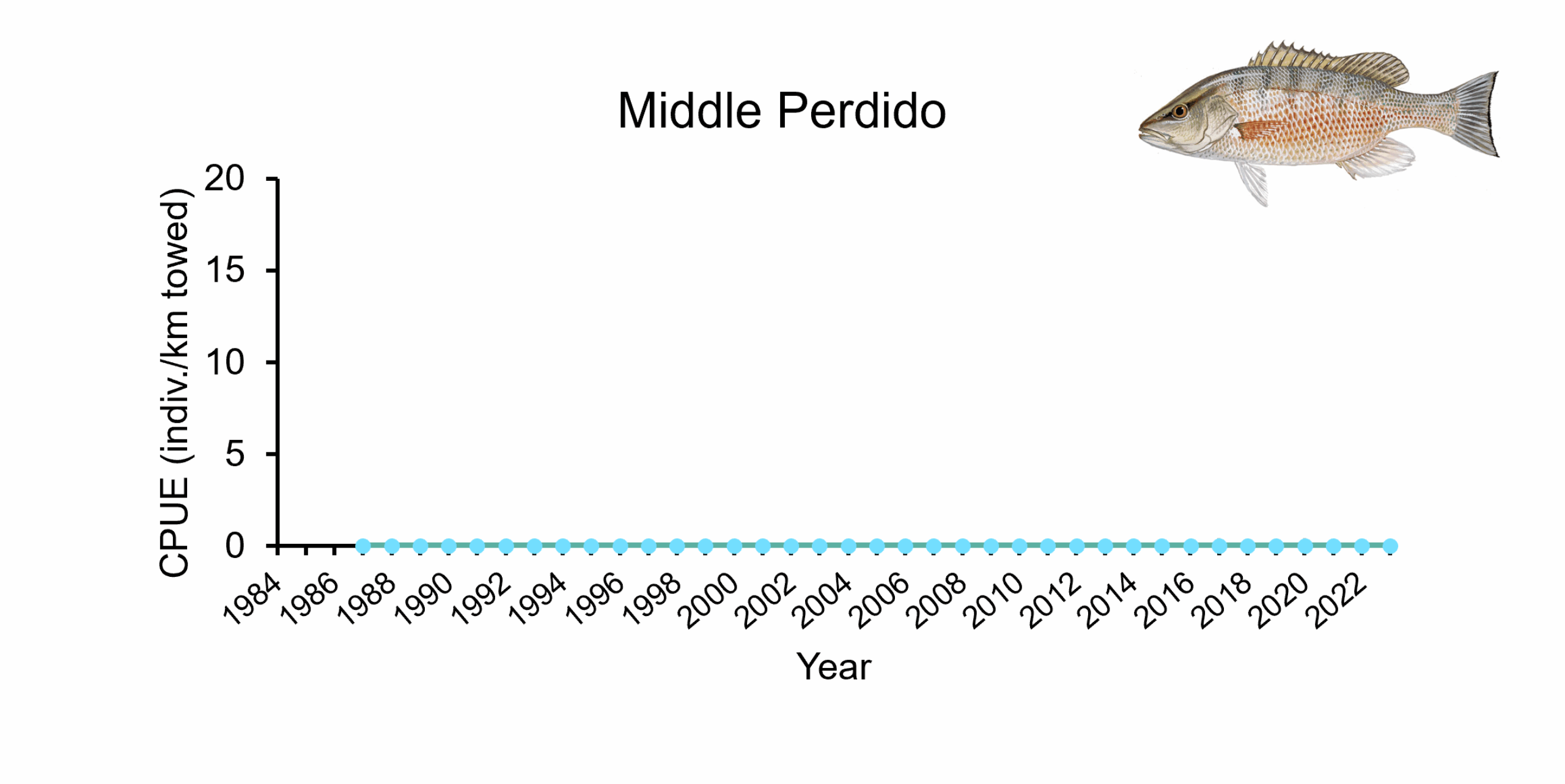 Catch per unit effort of Gray Snapper in Middle Perdido from 1984-2023