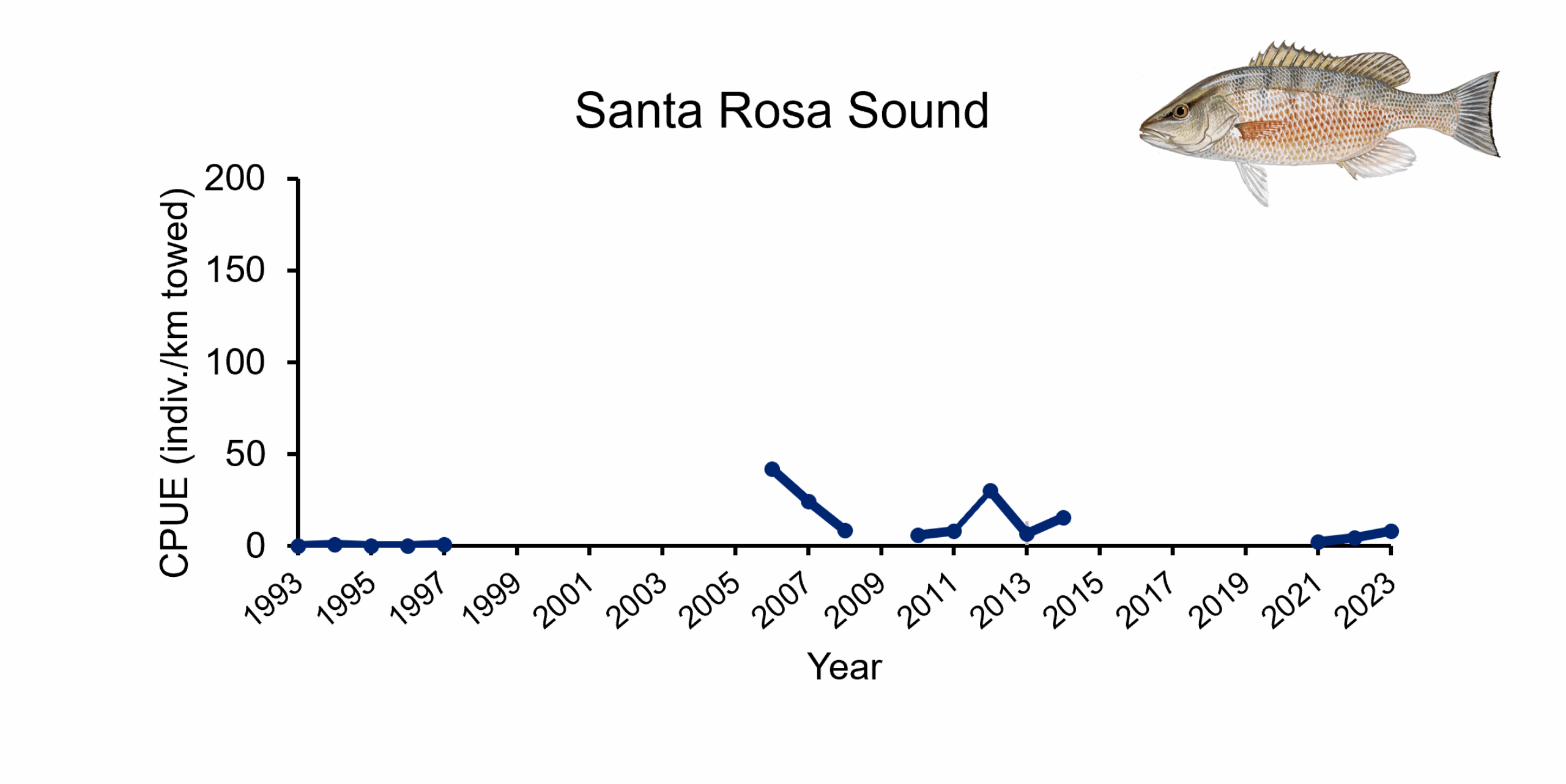 Catch per unit effort of Gray Snapper in Santa Rosa Sound from 1993-2023